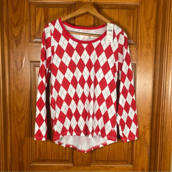 Leveret Women’s Red and White Argyle 100% Cotton Pajama Night Shirt - Picture 2 of 7